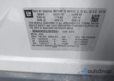 2018 Chevrolet Equinox Lt z USA, uszkodzony, nr VIN 3GNAXKEX0JS605591